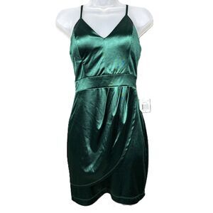 Pear Culture NWT New V-Neck Strap-Back Mini Dress Holiday Party Green Sz 5 J145
